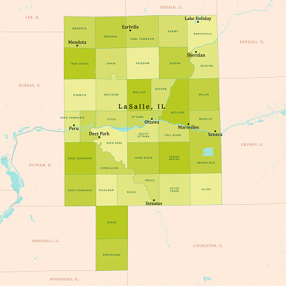 IL LaSalle County Vector Map Green. All source data is in the public domain. U.S. Census Bureau Census Tiger. Used Layers: areawater, linearwater, cousub, pointlm.