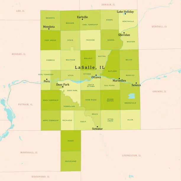 Vector illustration of IL LaSalle County Vector Map Green