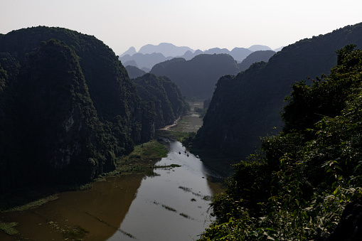 Spectacular view from atop the Lying Dragon Mountain lookout, a popular tourist destination in Ninh Binh province in northern Vietnam.