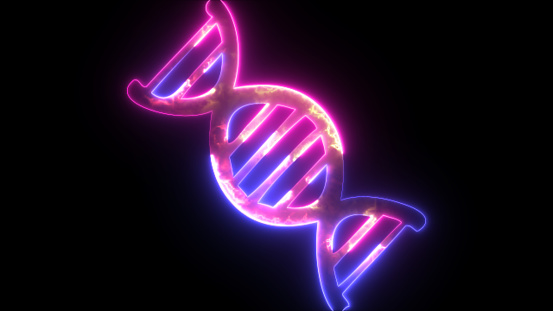 Glowing neon DNA or Double helix icon isolated on black background. Outline neon NA or Double helix icon set