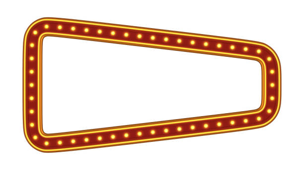 istock Red frame gold border light glow retro advertising sign on white background. 3d rendering 2060604417