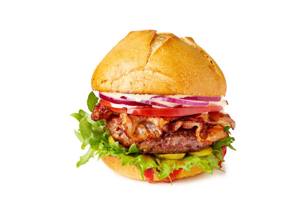 istock Double burger with beef patty isolated on white 2060604420
