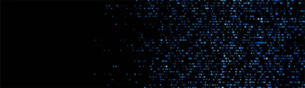 Vector illustration of Sparkling blue dots on black background, abstract tech banner design