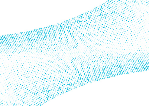 Bright blue minimal dotted lines waves background. Geometric concept halftone vector design