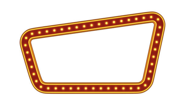 istock Red frame gold border light glow retro advertising sign on white background. 3d rendering 2060605539