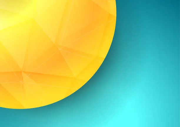 Vector illustration of Bright yellow sphere with low poly plexus texture on blue background