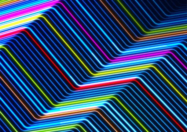 Vector illustration of Colorful neon curved lines abstract futuristic geometric background