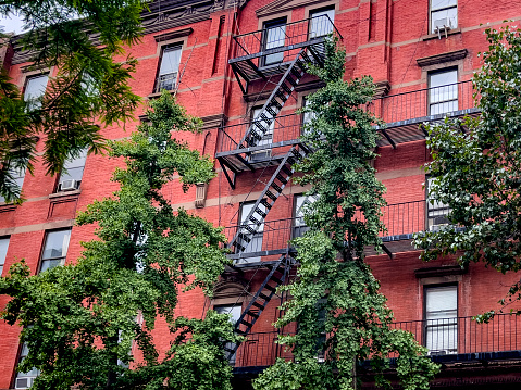 Walking and enjoying the typical neighborhoods like the Bronx of New York City, with its brick buildings and exterior fire escapes and emergencies.