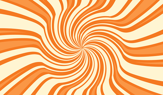 Caramel swirl background in orange color. Cream lollipop pattern. The striped stream twists.