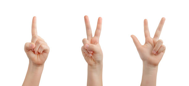 istock Isolated kid's hands. Representing counts from one to three with outstretched fingers, encouraging numeracy and communication skills 2060627103
