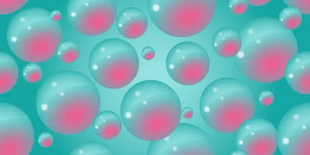 Vector illustration of A pink bubbles on a turquoise background. Abstract bubble neon background. 3d texture of liquid with blobs in y2k style. Seamless pattern. Vector illustration.