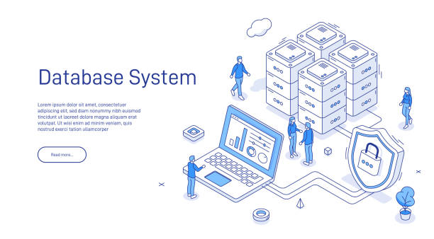 ilustrações de stock, clip art, desenhos animados e ícones de data storage server. transfer of user data to the server. data flow. digital space. data center. big date. technology isometric 3d vector illustration. - base de dados