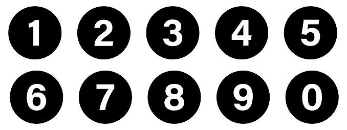 Button numbers. Number, from 1 to 9, flat design isolated vector.