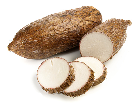 Cassava Root with Slices on white Background - Isolated