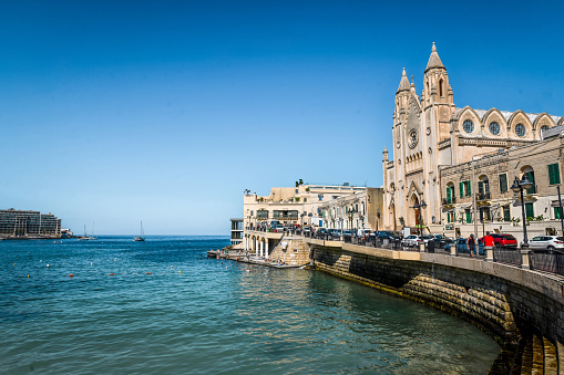 Balluta Bay Waters In Front Of Carmelite Church of Balluta, Malta