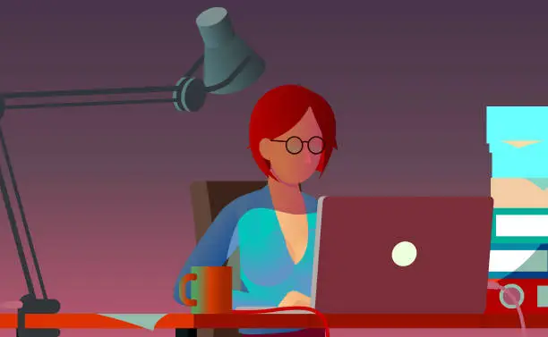 Vector illustration of working at night