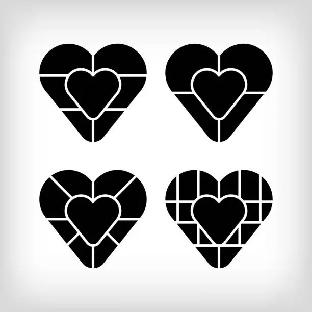 Vector illustration of Nested Heart photo collage frames template set of 4.
