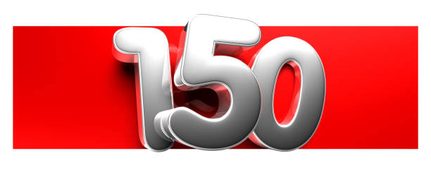 istock Stainless steel numbers on red stripe number 150 3D illustration. 2060685057
