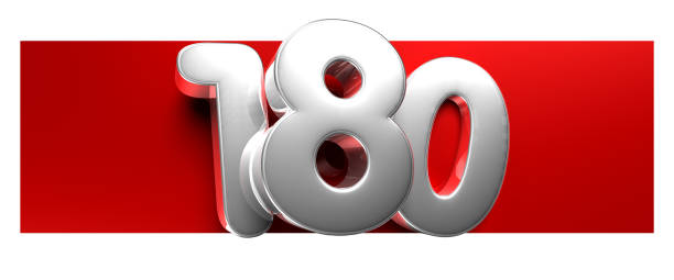istock Stainless steel numbers on red stripe number 180 3D illustration. 2060685585