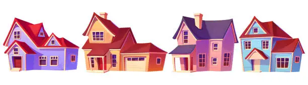 Vector illustration of Suburban and village private house cartoon set