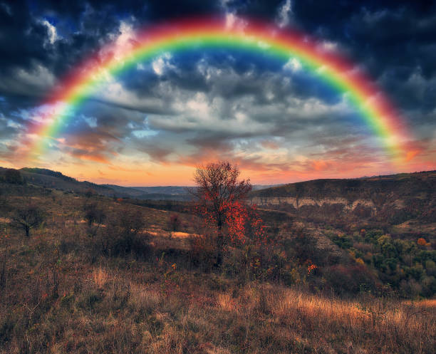Rainbow at Byron Bay in Australia seen after rain and the sun breaks through.