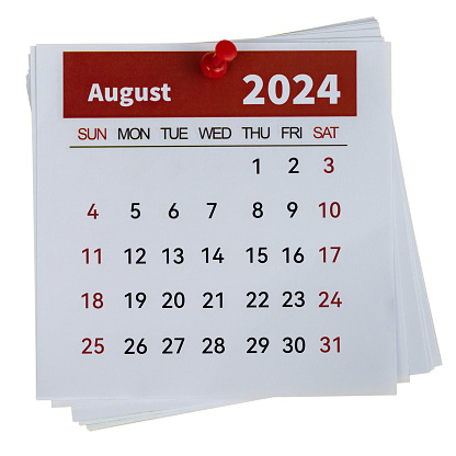 2024 August calendar on white background