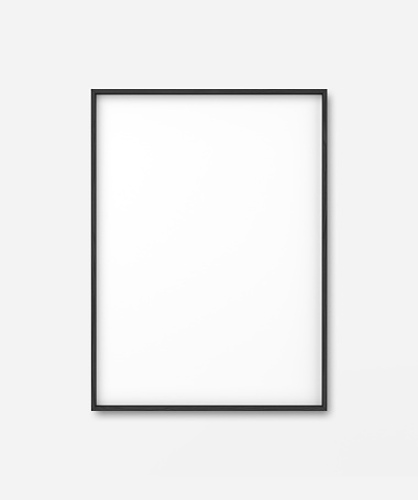 Empty black wood photo frame template on white background