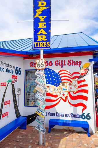 Seligman, Arizona, United States - September 22, 2023: Mural on the Route 66 Gift Shop