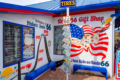 Seligman, Arizona, United States - September 22, 2023: Mural on the Route 66 Gift Shop