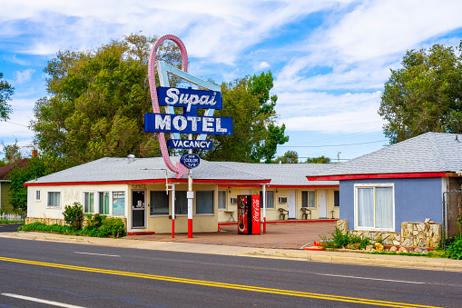 Tucumcari, New Mexico - July 9, 2014: A vintage Pontiac car parked along the US route 66 in the city of Tucumcari , in the State of New Mexico, USA.