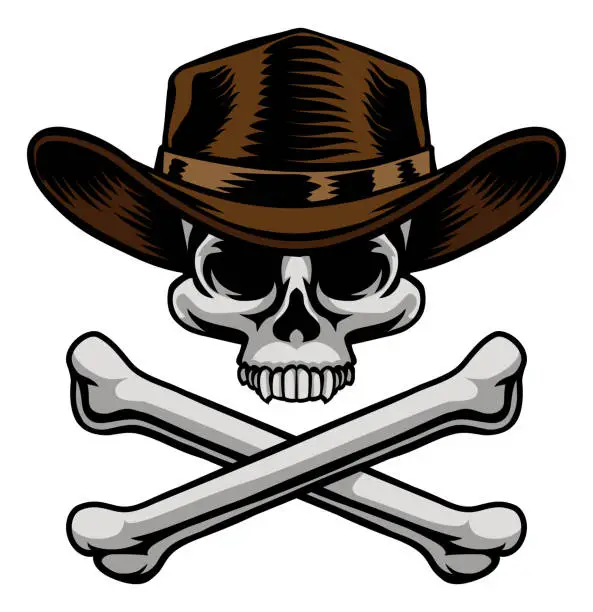 Vector illustration of Cowboy Hat Western Skull Pirate Cross Bones