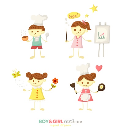 Chef, business people and girl hand drawn flat style character vector design