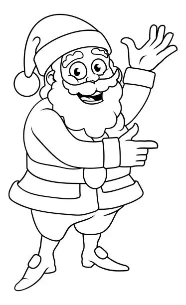 Vector illustration of Christmas Cartoon Santa Claus Pointing and Waving