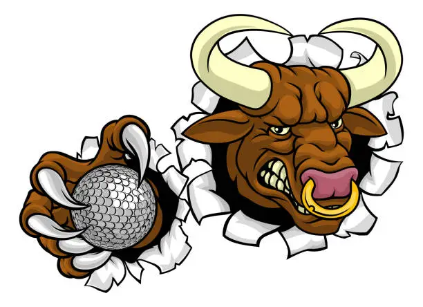 Vector illustration of Bull Minotaur Longhorn Cow Golf Mascot Cartoon