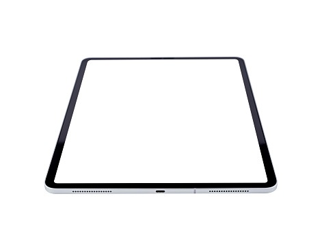 Tablet pc computer with blank screen isolated on white background.