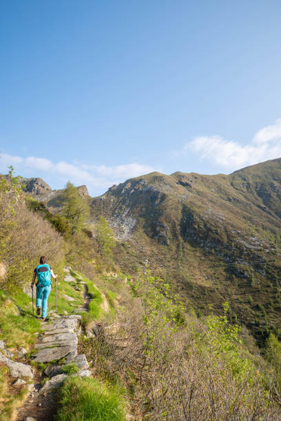 istock Young woman hiking uphill on a mountain trail 2060757253