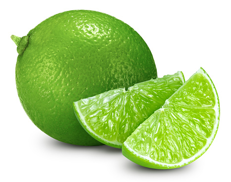 Pile of lime. Green lime. Fresh organic lime isolated on white background. Lime with clipping path