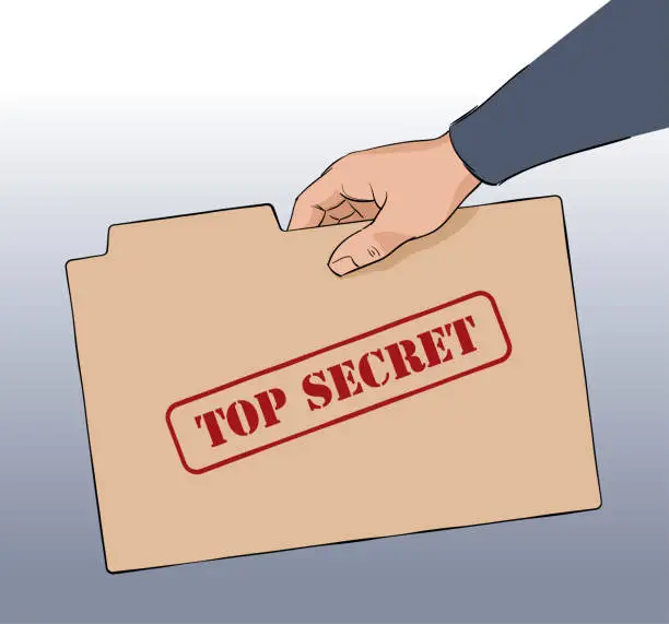 Vector illustration of Human Hand Holding Top Secret Folder with Documents