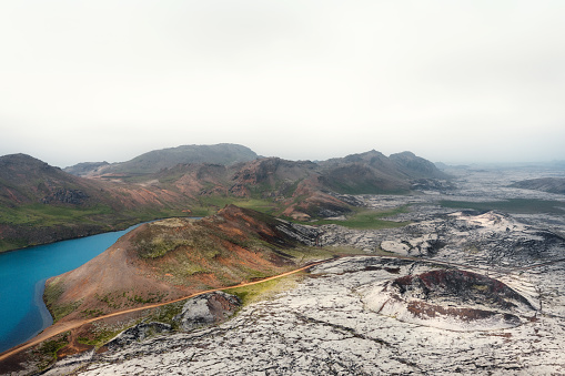 Aerial view on volcanic landscape (Reykjanes peninsula, Iceland).