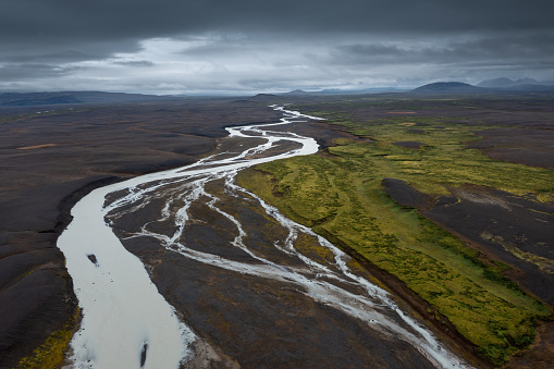 Braided river in highlands of Iceland.