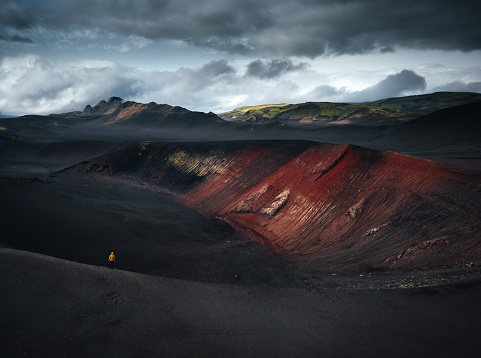 Red volcanic crater In Landmannalaugar area in Iceland.