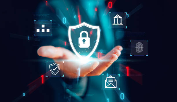 istock Cyber security privacy concept to protect data information. Lock icon and internet network secure technology. Businessman show person data info protection on smartphone, virtual screen network tech 2060787170