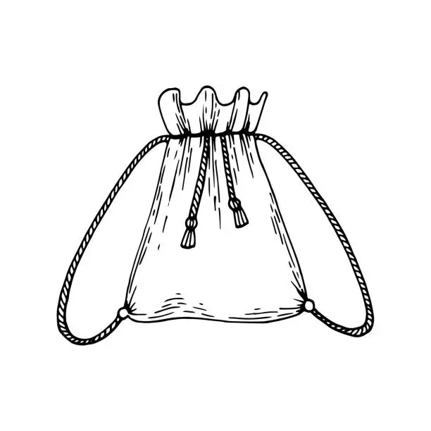 Vector illustration of Sport backpack sketch. Shoes bag line art. Hand drawn doodle vector illustration.