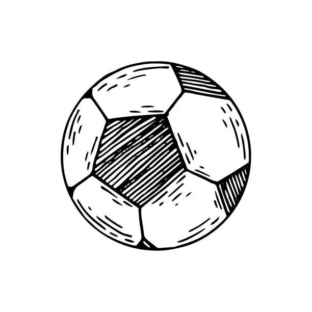Vector illustration of Soccer ball sketch. Object for games on the lawn line art. Hand drawn doodle vector illustration.
