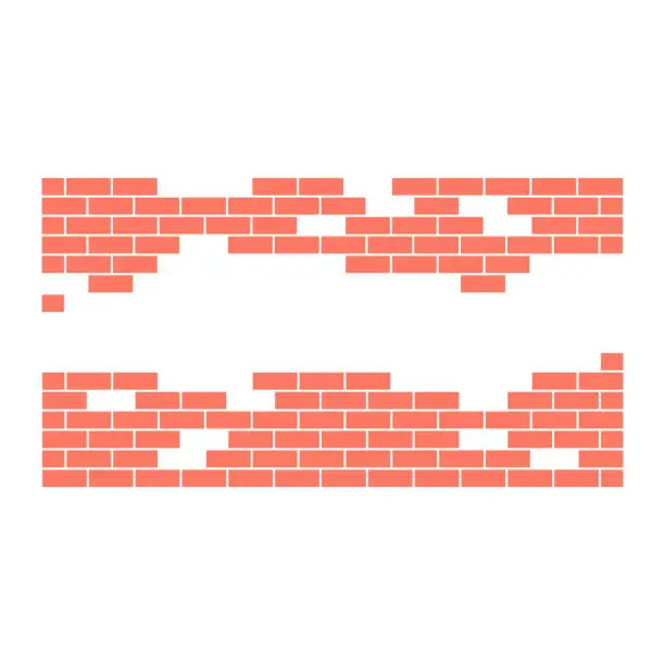 Vector illustration of Broken brick wall. White hole in red brick wall.