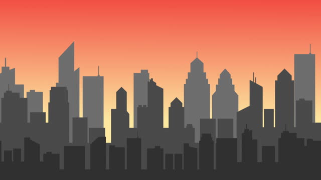 Silhouette of a modern city with evening atmosphere.