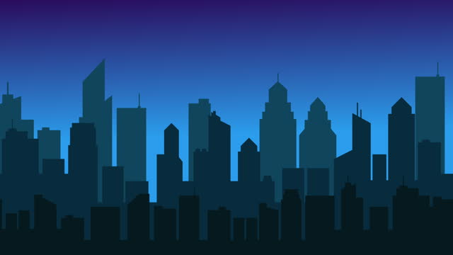 Silhouette of a modern city with night atmosphere.