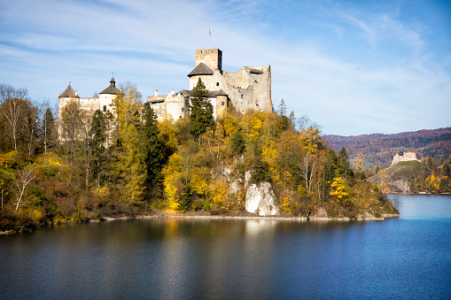 View of castle in Niedzica by lake Czorsztyn in Malopolskie province, Poland