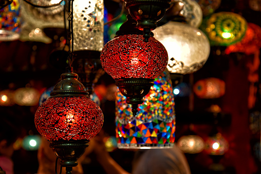 Glass  lamps in a shop in Istanbul, Turkey