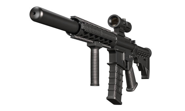 istock Black tactical sniper rifle isolated on white 2060860725